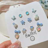 DAIIIBABYYY  -  Cute Pink Heart Butterfly Cat Cartoon Stud Earrings Set for Women Fashion Girls Dreamy Bow Pearl Floral Earring Jewelry