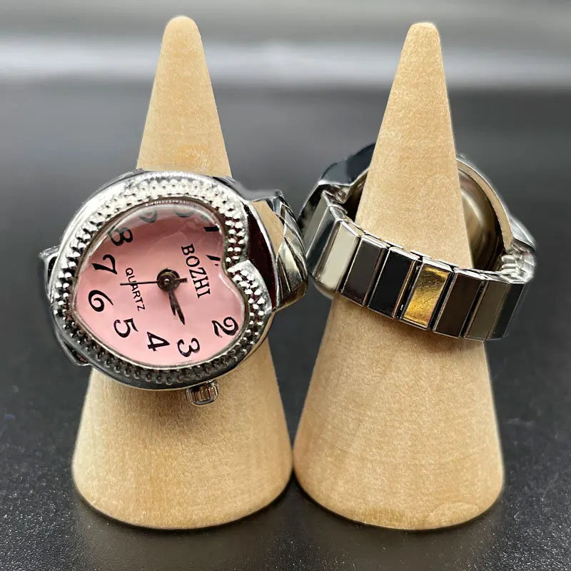 DAIIIBABYYY  -  Punk Fashion Heart Mini Quartz Watch Finger Rings Women Men Couples Clock Retro Elastic Strap Watches Ring Jewelry