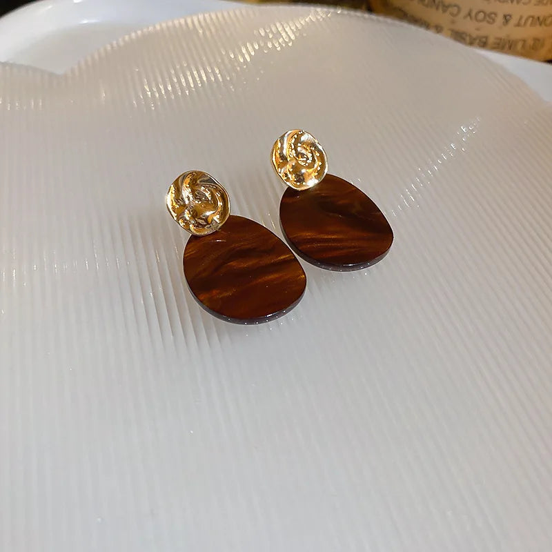 Daiiibabyyy  Retro Blue Water Drop Shaped Panel Earrings for Women  New Korean Elegant Women's Drop Earrings Temperament Gorgeous Jewelry