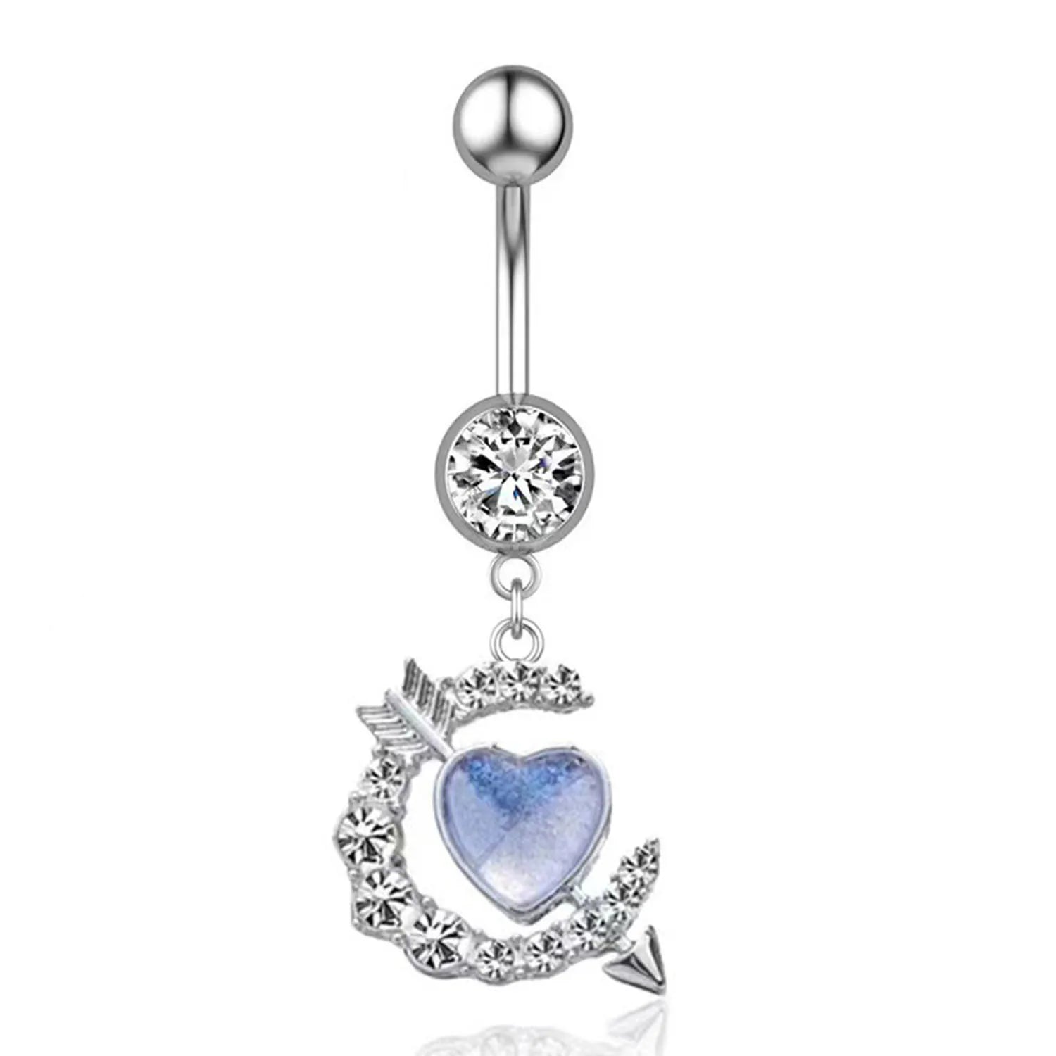 DAIIIBABYYY  -  Punk Butterfly Belly Button Rings Stainless Steel Dangle Zircon Dangle For Women Belly Navel Rings Body Belly Piercing Jewelry