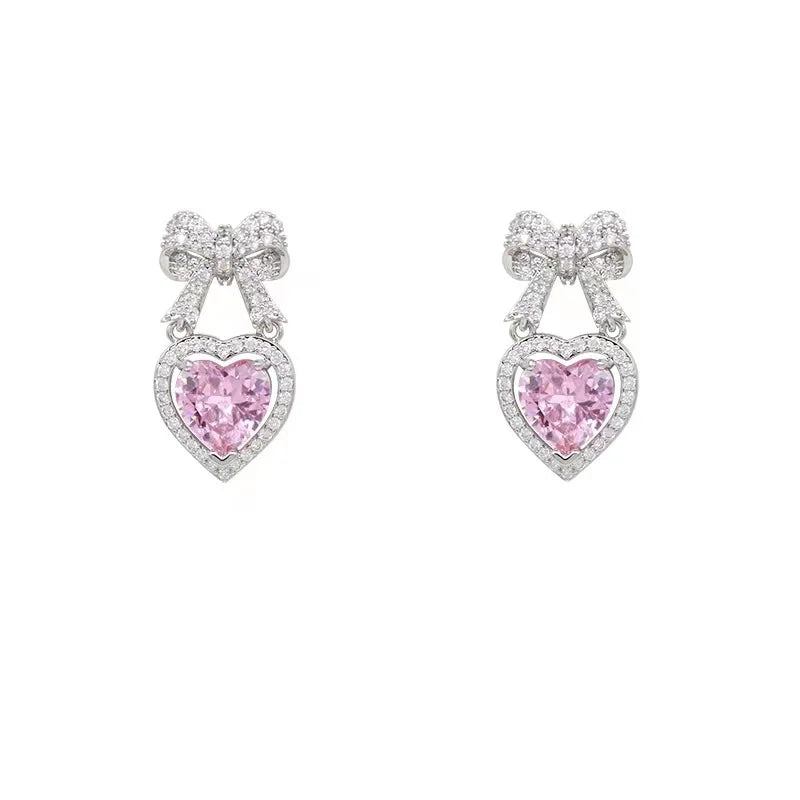 DAIIIBABYYY  -  Korean Elegant Rhinestone Bowknot Drop Earrings For Women Fashion Heart Crystal Pendientes Party Jewelry Gifts