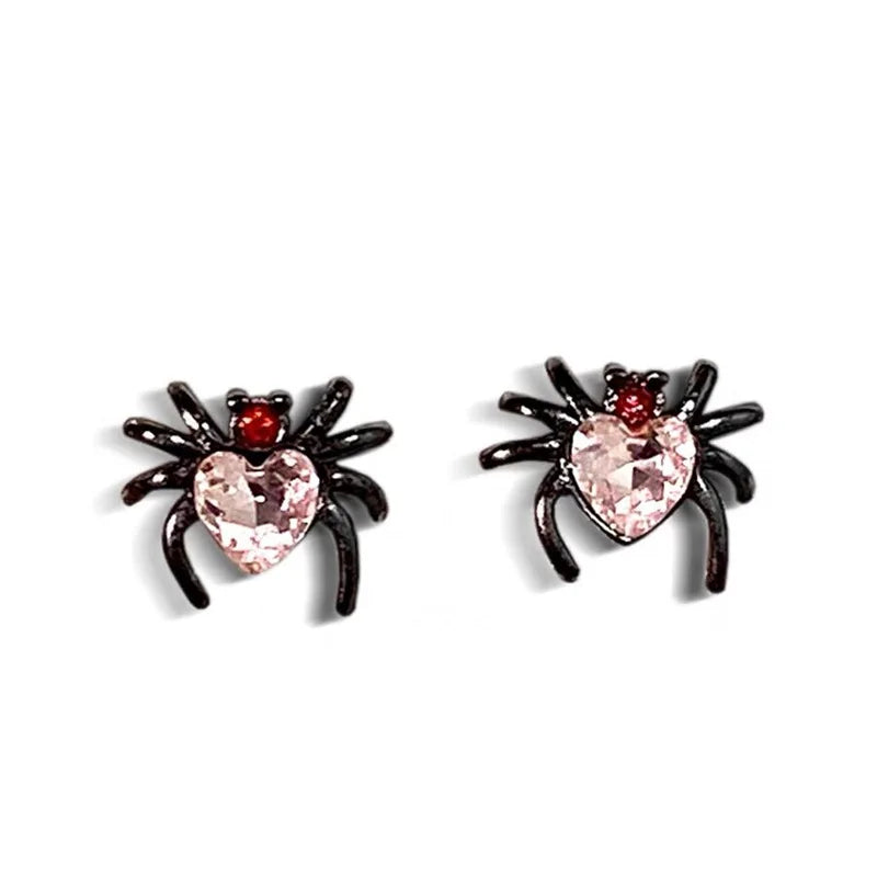 DAIIIBABYYY  -  Sweet Cool Creative Spider Shape Heart Rhinestone Stud Earrings Women Punk Y2K Spiral Buckle Earring Jewelry Party Gift