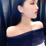 Daiiibabyyy  Korean Style Star Drop Earrings for Women New Bijoux Long Tassel Shiny Blue Crystal Dangle Earrings Jewelry Accessories