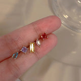 Daiiibabyyy  5 Pcs Colorful Zircon Set Earrings Set for Women Simple Geometric Sparkle Stud Earrings for Daily Commute Girl Jewelry Gift