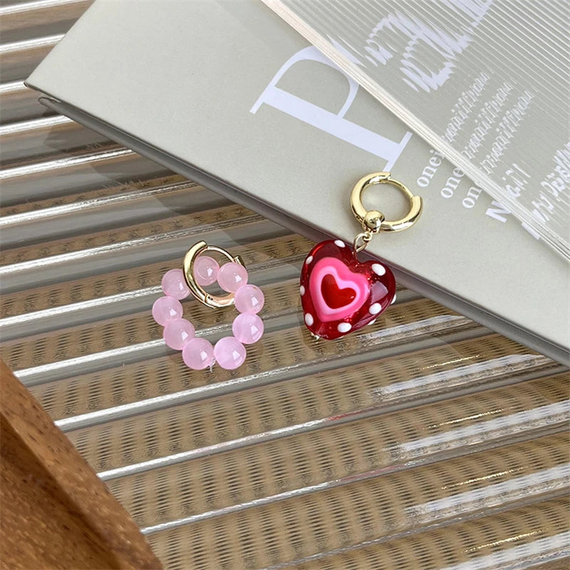 DAIIIBABYYY  -  Trendy Cute Pink Glass Heart Shape Drop Earrings For Women Girls Y2K Fashion Aesthetic Party Jewelry Gifts