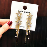 Daiiibabyyy  Korean Style Star Drop Earrings for Women New Bijoux Long Tassel Shiny Blue Crystal Dangle Earrings Jewelry Accessories