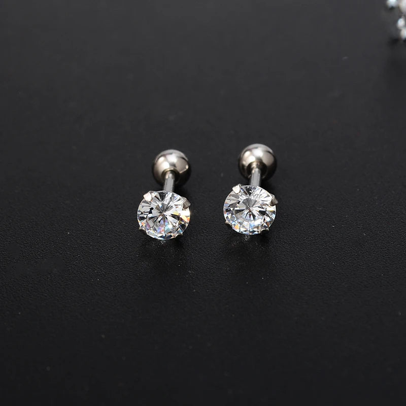 DAIIIBABYYY  -  1pc 3/4/5/6/7/8mm 3 Colors Punk Stainless Titanium Steel  Zircon Crystal Stud Earrings For Men Women Tragus Helix Body Piercing