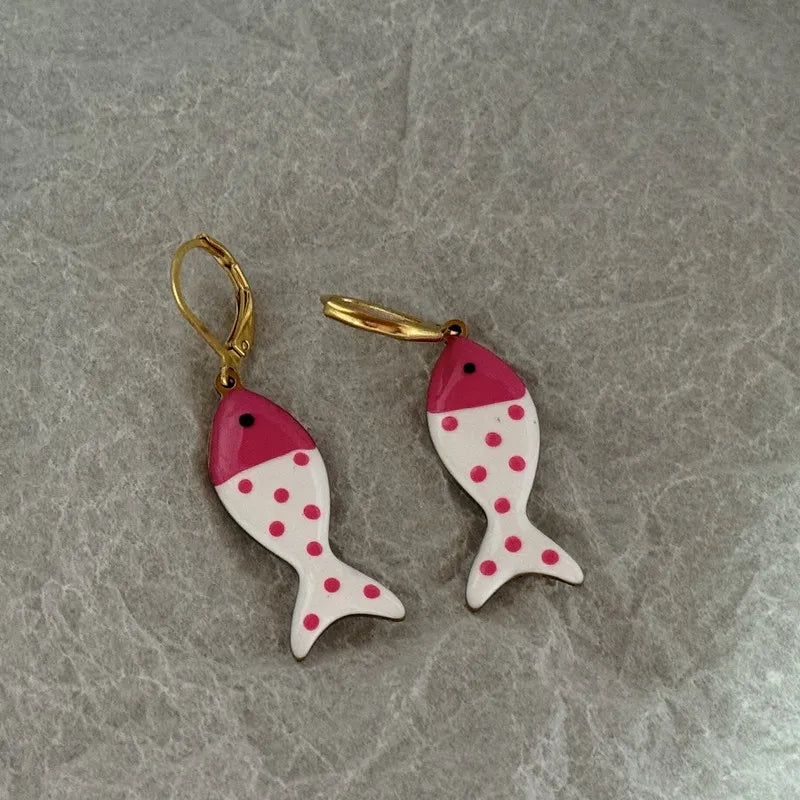 Daiiibabyyy  Summer Colorful Tropical Fish Stainless Steel Hoop Earrings
