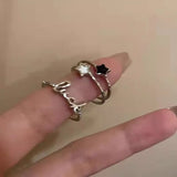 Daiiibabyyy 2024 Metal Cross Opening Index Finger Rings Y2k Accessories Five Pointed Star Rings Open Adjustable Star Rings Star Ring