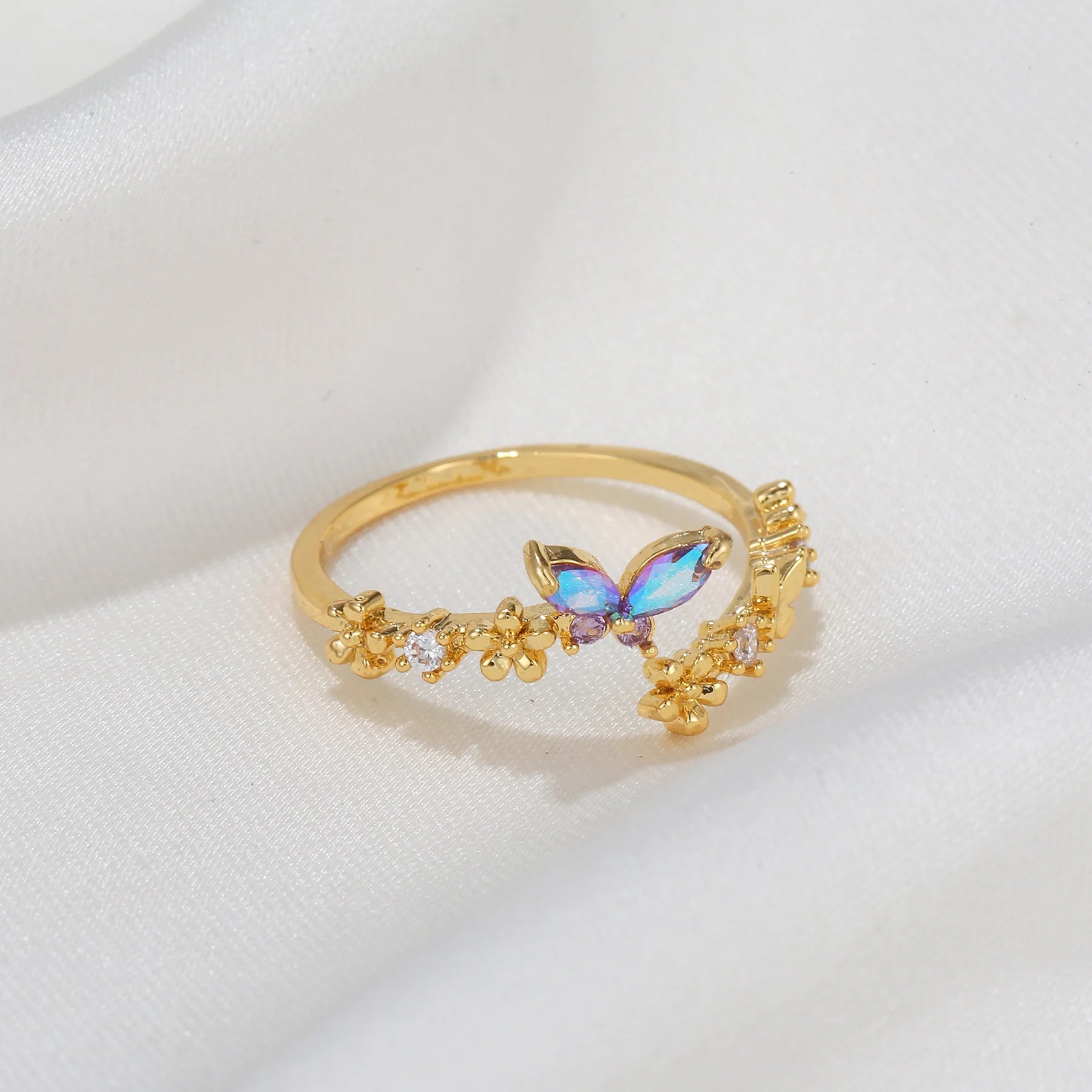DAIIIBABYYY  -  New Ins Cute Gradient Butterfly Ring For Women Gold-plated Copper Colorful Adjustable Butterfly Rings Fashion Aesthetic Jewelry
