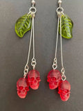 DAIIIBABYYY  -  Gothic Skull Cherry Earrings For Women Fashion Pagan Witch Jewelry Accessories Gift Red Vampire Skull Green Leaf Ear Hooks Trend