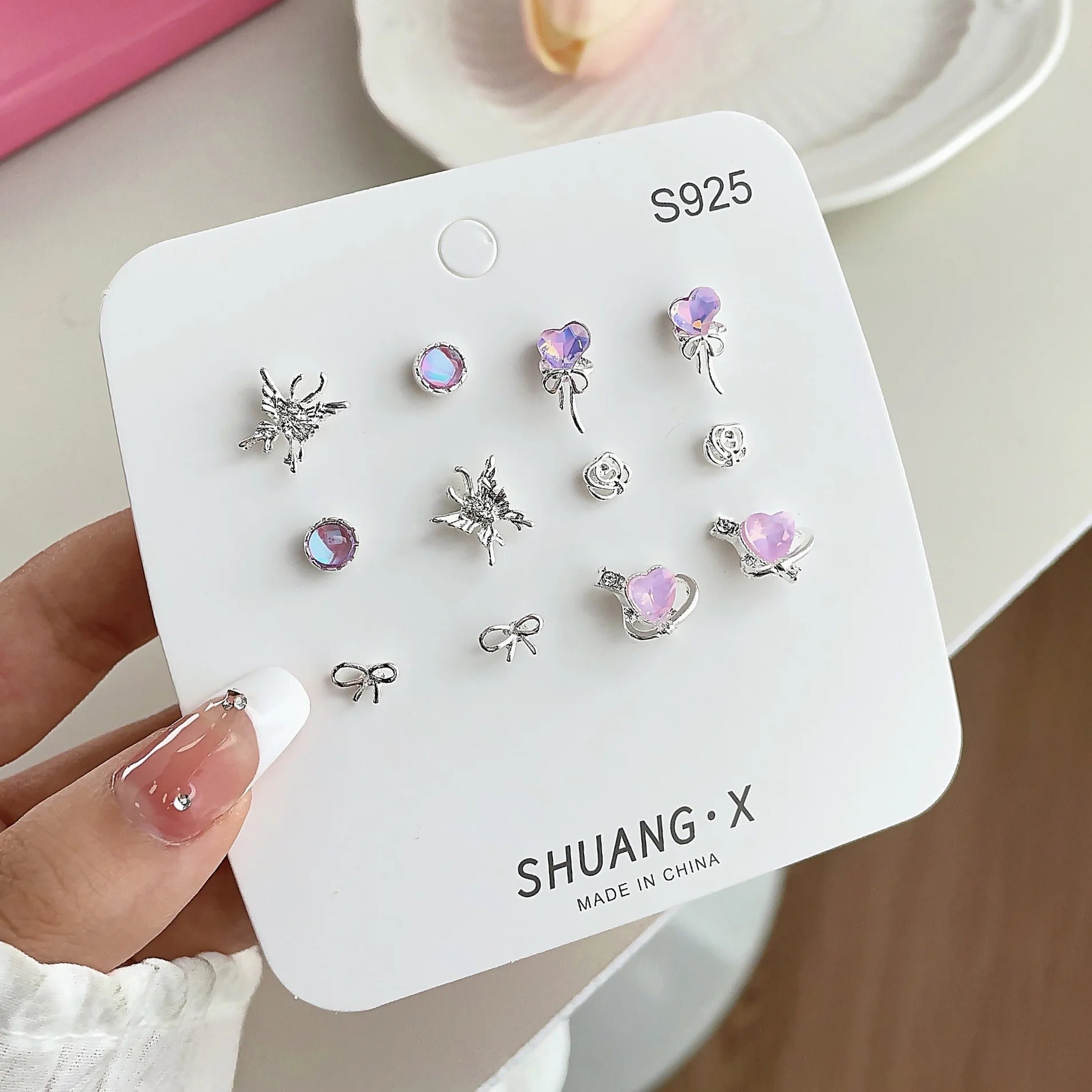 DAIIIBABYYY  -   Girls Y2K Sweet Butterfly Pink Heart Rhinestone Flower Stud Earrings Set Korean Fashion Women Bow Floral Earring Jewelry
