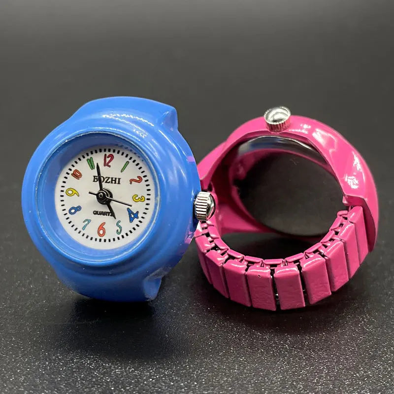 DAIIIBABYYY  -  Kids Cute Cartoon Number Watch Finger Rings Mini Clock Watches Elastic Strap Ring Women Men Funny anillos Jewelry Gift