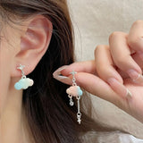 DAIIIBABYYY  -  Gradient Color Pink Blue Summer Bowknot Moon Star Pendant Earrings Set Women Korean Fashion Sweet Heart Stud Earring Jewelry