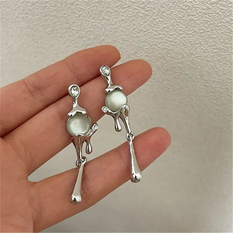 DAIIIBABYYY  -  Irregular Metal Crystal Drop Earrings For Women Unique Design Personality Water Drop Opal Earrings Fashion Jewelry