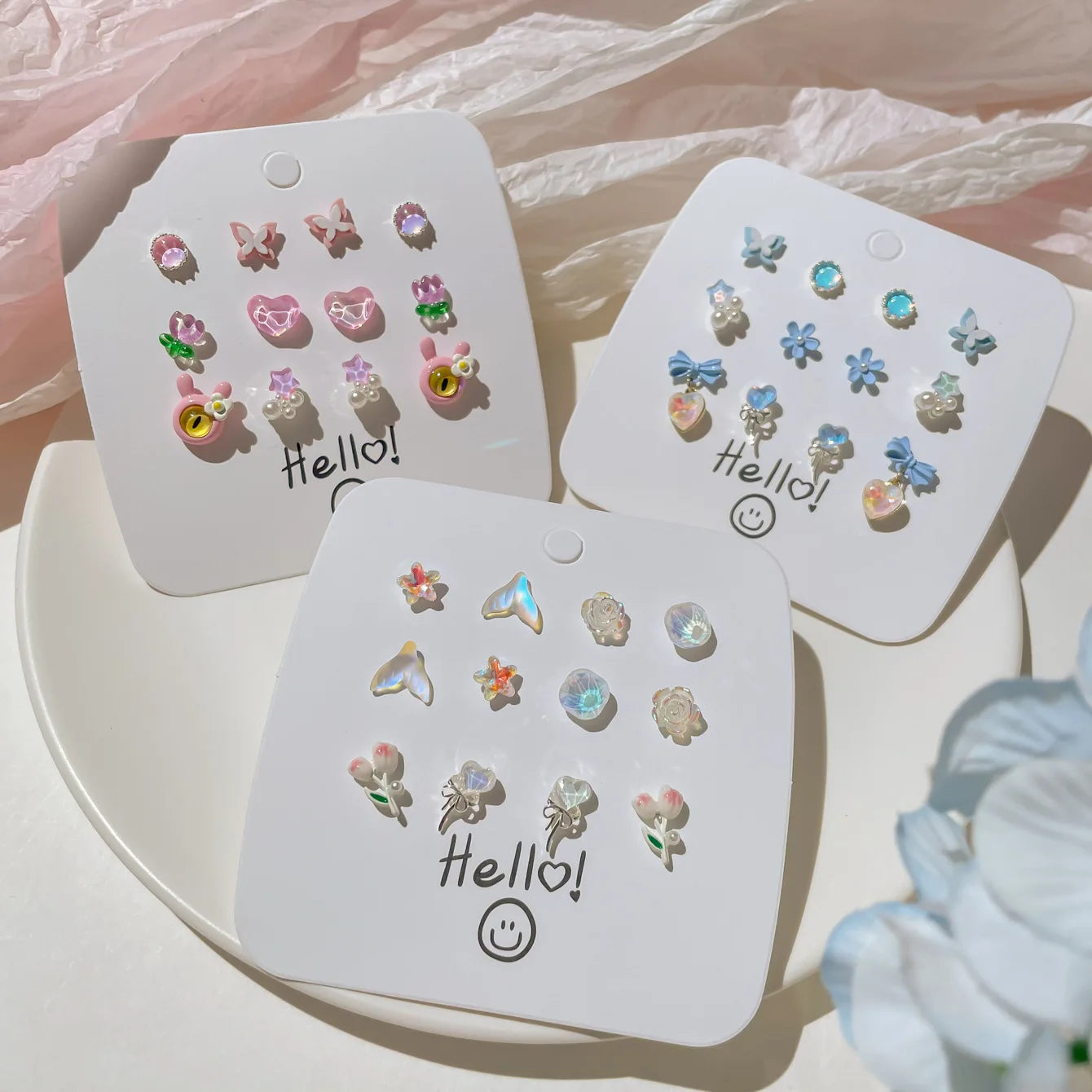 DAIIIBABYYY  -  Cute Pink Heart Butterfly Cat Cartoon Stud Earrings Set for Women Fashion Girls Dreamy Bow Pearl Floral Earring Jewelry
