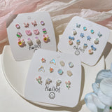 DAIIIBABYYY  -  Cute Pink Heart Butterfly Cat Cartoon Stud Earrings Set for Women Fashion Girls Dreamy Bow Pearl Floral Earring Jewelry