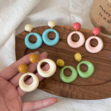 Daiiibabyyy  Vintage Acrylic Colorful Circle Pendant Earrings For Women Fashion Circle Geometric Earrings Party Jewelry Birthday Gifts