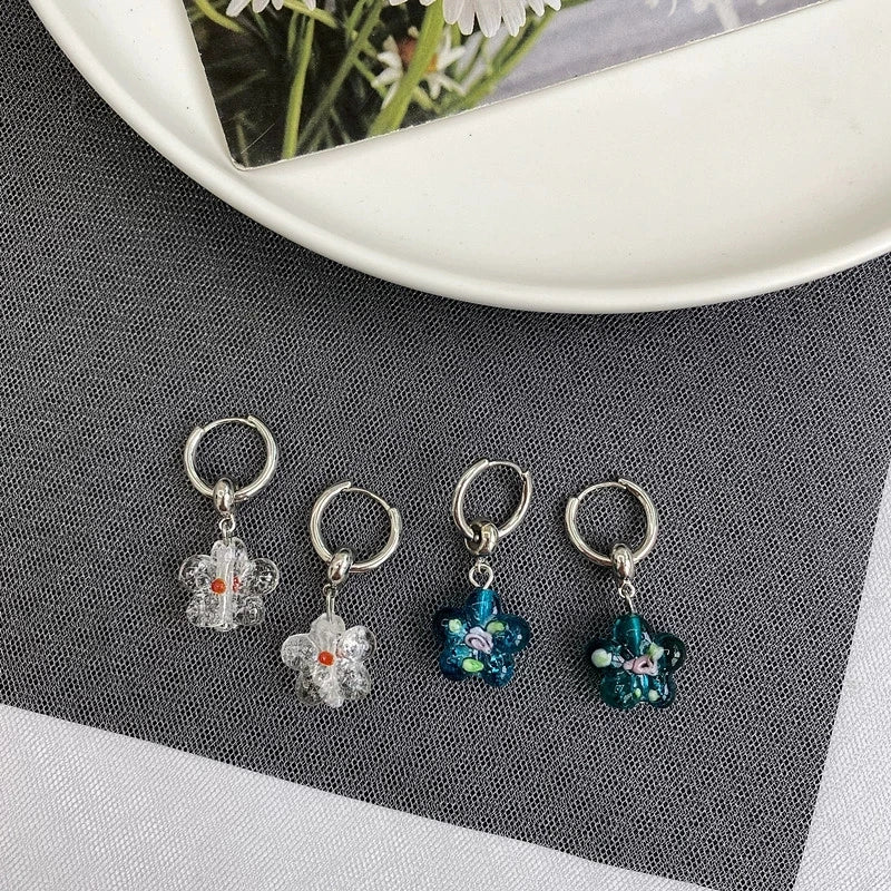 DAIIIBABYYY  -  Flower Glazed Earrings Clear Crystal Texture Paired Unique Cute Colorful Earrings Sweet Trendy Delicate Earrings Women's Jewelry