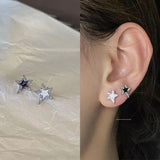 DAIIIBABYYY  -  personality Black and White Pentagonal Stud Earrings for Women Girl vintage punk Zircon Little Star Earring Hip Hop rock Jewelry