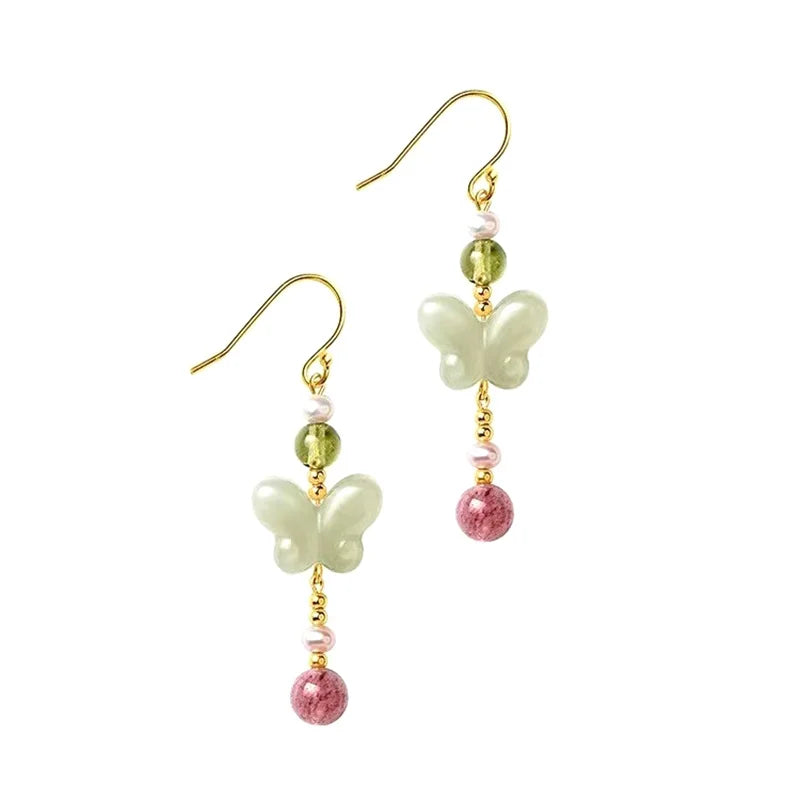 DAIIIBABYYY  -  Chinese Style Handmade Butterfly Dangle Earrings For Women Girls Golden Color Long Metal Ear Hook Earrings