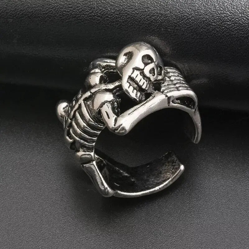 Daiiibabyyy  Men Women Vintage Thai Silver Skull Skeleton Finger Rings Punk Gothic Fashion New Jewelry Couple Gift Party Rock anillos mujer