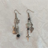 DAIIIBABYYY  -  grunge rockstar cosmic earrings guitar treble clef stars black glass beaded handmade y2k fairy tale earrings