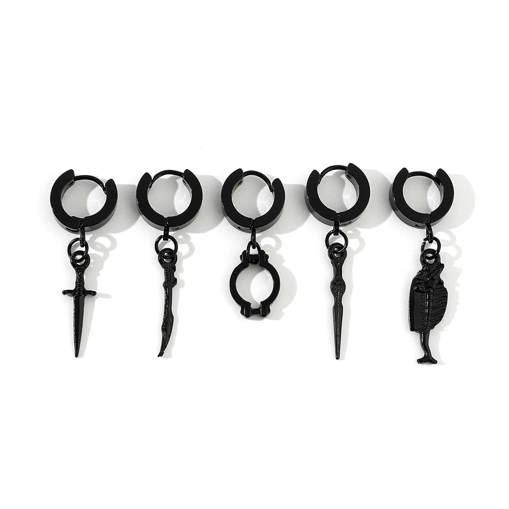 DAIIIBABYYY  -  Fashion Gothic Small Hoop Earrings Set Alloy Korean Style Earrings to Gift Ears Piercing Jewelry Men Accessories for Women