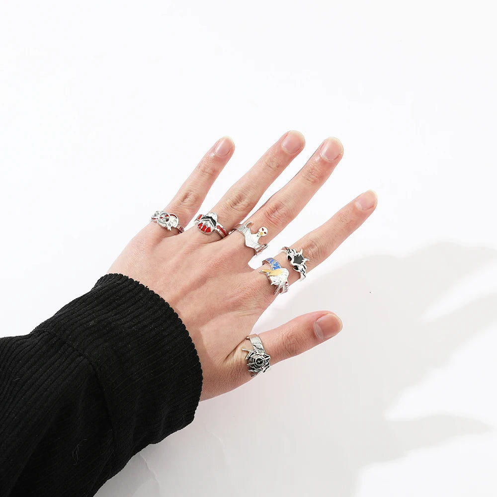 DAIIIBABYYY  -  Gothic Style Metal Set Rings Fashion Jewelry Open Ring for Men Jewelry Trendy Finger Ring Women Accessories Friend Gifts