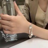 Daiiibabyyy Silver Color Double Beads Square Bracelet for Women Girl Birthday Gift Trendy Exaggerated Design Jewelry Dropshipping
