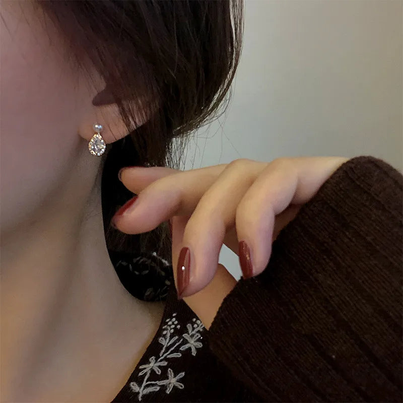 DAIIIBABYYY  -   Plated Pearl Stud Earrings Water Drop Shiny Zircon Morning Dew Earrings for Women Wedding Jewelry