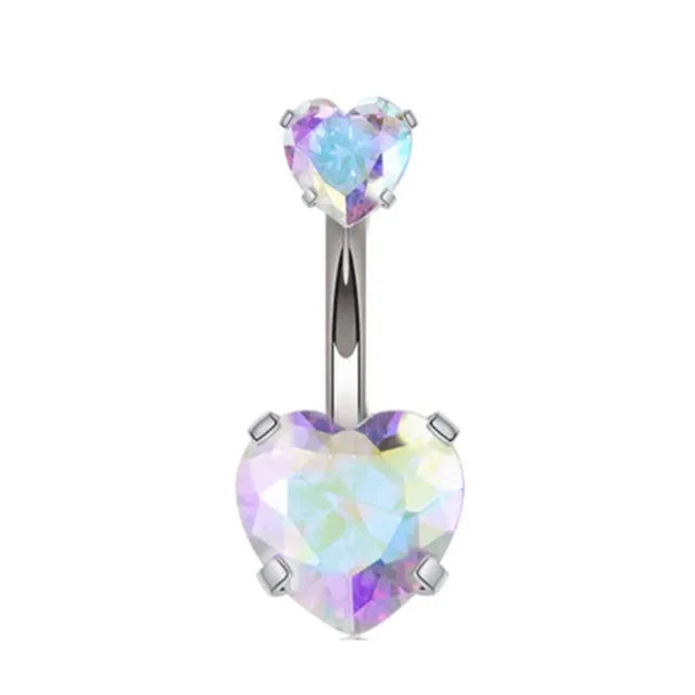 DAIIIBABYYY  -  Fashion Zircon Heart Belly Button Piercing for Women Stainless Steel Long Flower Pendant Navel Rings Piercing Ombligo Jewelry