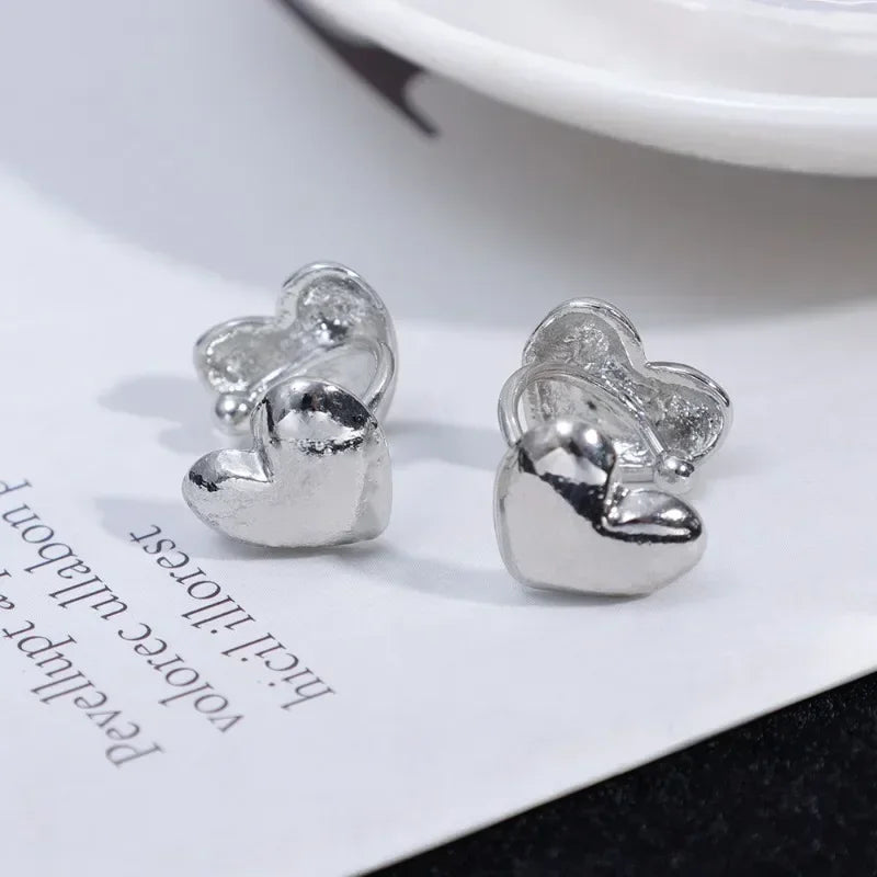 DAIIIBABYYY  -  Punk Silver Metal Heart Ear Cuff Clips Fake Piercing Earrings for Women Fashion Stainless Steel Earring Jewelry Gifts