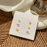 DAIIIBABYYY  -  Geometric Stud Earrings Set Women Laser Colorful Heart Round Butterfly Fish Tail Purple Earring Korean Fashion Jewelry