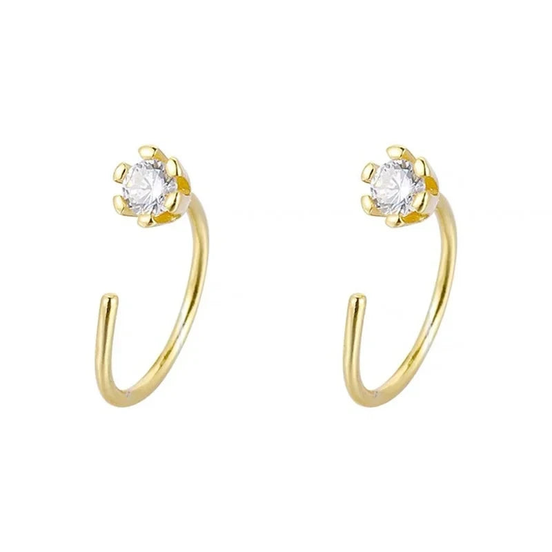 DAIIIBABYYY  -  Simple Silver Color Round Bead Heart-Shaped Circular Ear Buckle Fashion Small Versatile Earrings Women's Jewelry