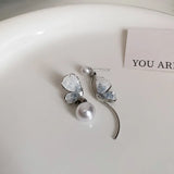 DAIIIBABYYY  -  Luxury Blue Gradient Crystal Butterfly Flower Pearl Earrings Flower Geometric Women Korean Fashion Kpop Tassel Earring