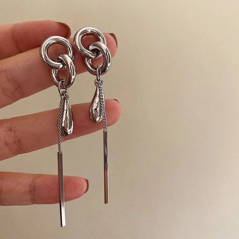 DAIIIBABYYY  -  Fashion Simple Metal Chain Pendant Earrings For Women Personality Popular Long Earrings Travel Jewelry Gift