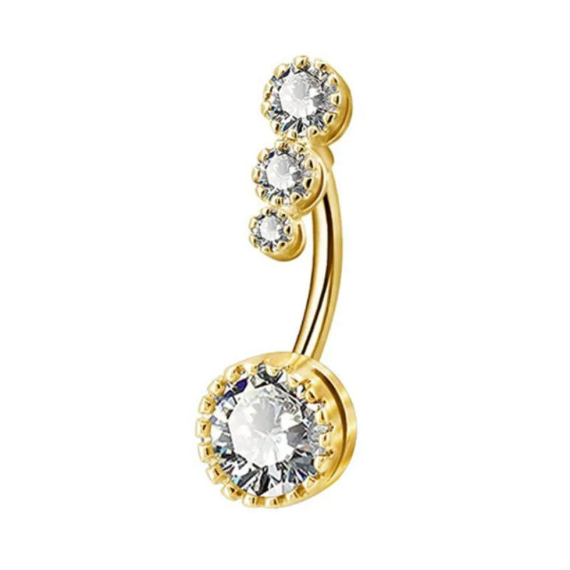 DAIIIBABYYY  -  Fashion Zircon Heart Belly Button Piercing for Women Stainless Steel Long Flower Pendant Navel Rings Piercing Ombligo Jewelry