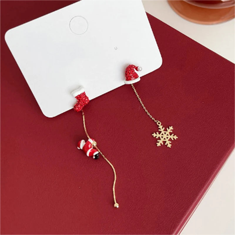 DAIIIBABYYY  -  Xmas Santa Claus Drop Earrings Christmas Tree Snowflake Long Tassel Chain Earring Women Fashion Jewelry Girlfriends Gift Red