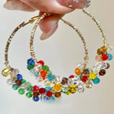 Daiiibabyyy  Shiny Colored Rhinestone Hoop Earrings for Women Exaggerated Geometric Crystal Large Circle Earrings Pearl Bead Earrings Jewelry