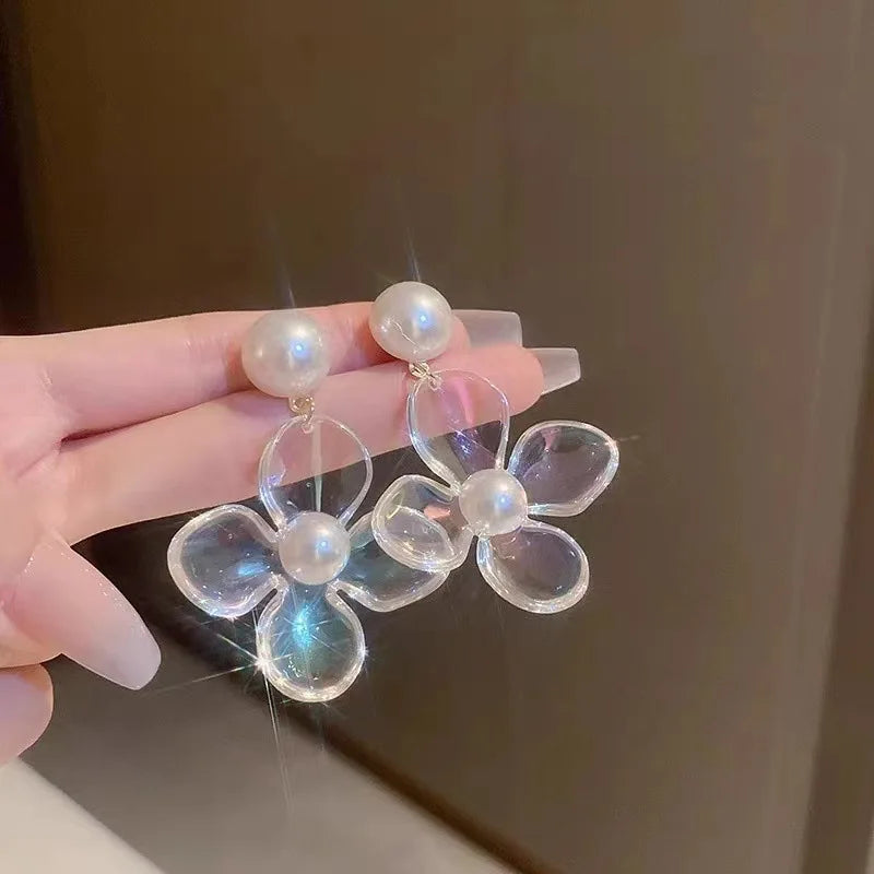 DAIIIBABYYY  -  Creative Design Acrylic Transparent Flower Drop Dangle Earrings for Women Charm Big Pearl Stud Earring Party Jewelry Accessories