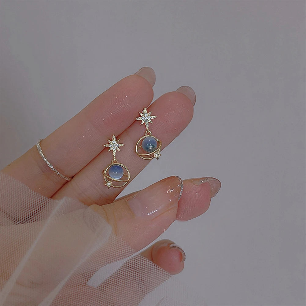 DAIIIBABYYY  -  Fashion Cosmic Star River Earrings Blue Opal Niche Unique Planet Earrings Ear Studs Women Versatile Ear Jewelry