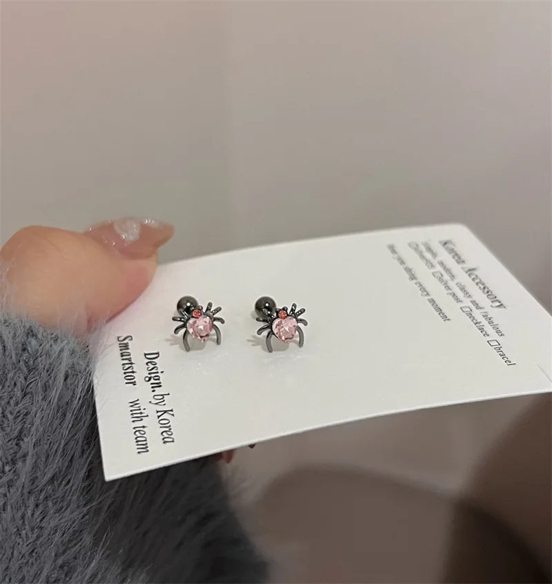 DAIIIBABYYY  -  Sweet Cool Creative Spider Shape Heart Rhinestone Stud Earrings Women Punk Y2K Spiral Buckle Earring Jewelry Party Gift
