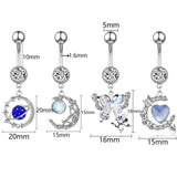 DAIIIBABYYY  -  Punk Butterfly Belly Button Rings Stainless Steel Dangle Zircon Dangle For Women Belly Navel Rings Body Belly Piercing Jewelry