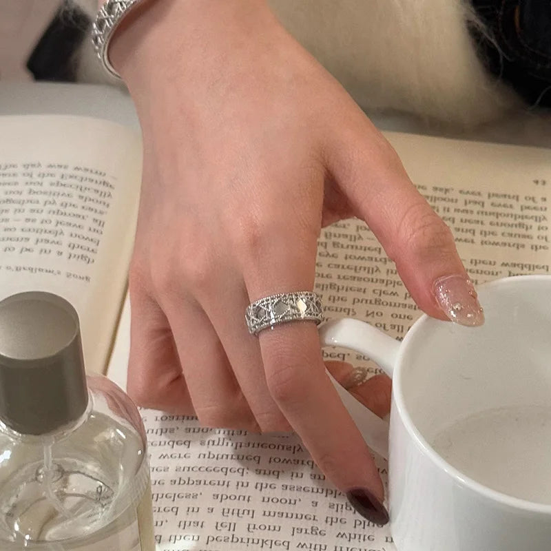 DAIIIBABYYY  -  Silver Color Hollow Smooth Rings For Women Couples New Trendy Personality Creative Design Party Jewelry Gifts Wholesale