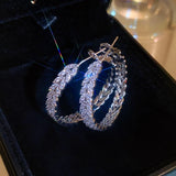 Daiiibabyyy  Silver Needle Zircon Leaf Geometric Circle Earrings European and American Fashion High-end Earring Daily Commuting Jewelry