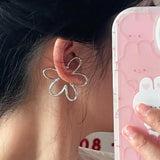 DAIIIBABYYY  -  2pcs Metal Flower Ear Clip Cuff No Piercing Holeless Ear Clip Geometric Earring Trendy Earrings No Pierced Ear Clip Earrings