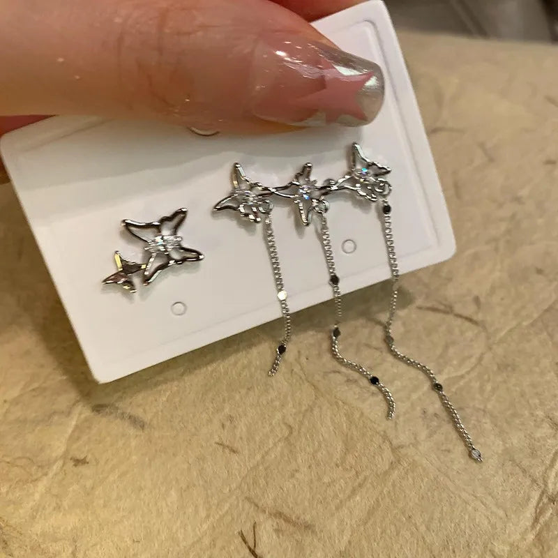 DAIIIBABYYY  -  Luxury Women's Asymmetric Butterfly Earrings Temperament Rhinestone Tassel Zircon Earrings Shiny Wedding Party Y2K Jewelry Gifts
