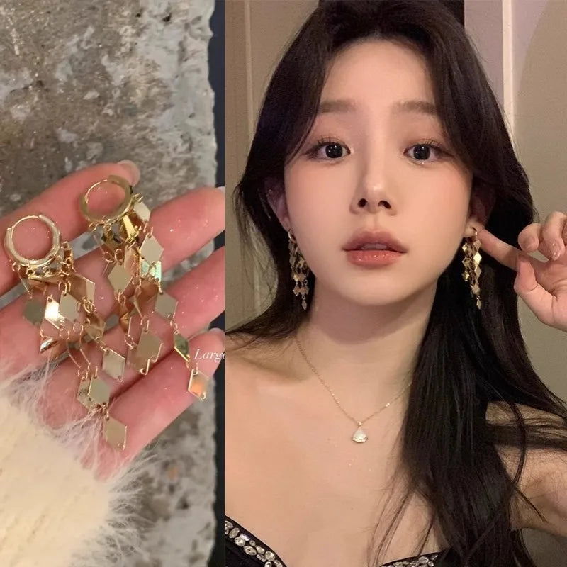 DAIIIBABYYY  -  Trend Geometry Rhombus Drop Earrings for Women Fashion Gold Silver Color Long Tassels Earring Jewelry Wedding Party Gifts
