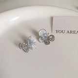 DAIIIBABYYY  -  Luxury Blue Gradient Crystal Butterfly Flower Pearl Earrings Flower Geometric Women Korean Fashion Kpop Tassel Earring